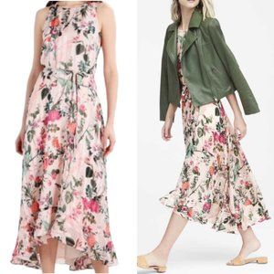 Banana Republic Botanical Print Floral Fit & Flare Maxi Dress, Sz 8, Pink